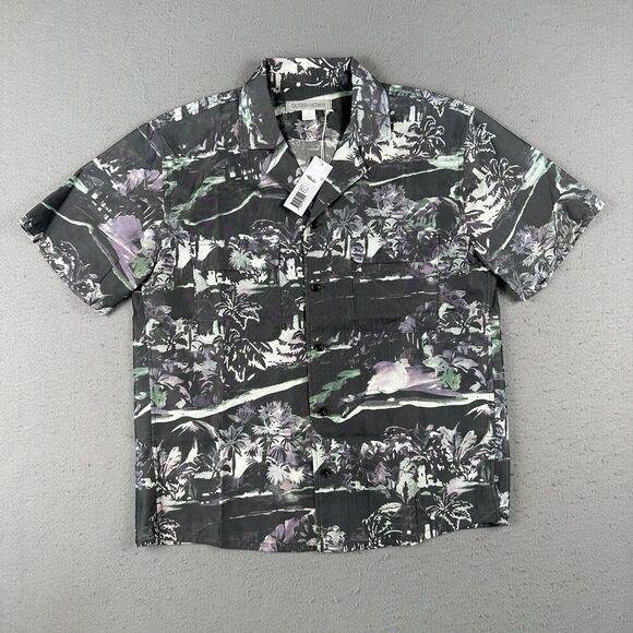 Outerknown Backyard Shirt Men’s Small Pitch Black Oasis Palm Print Short Sleeve - Picture 1 of 16